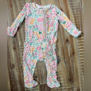 Caden Lane 2 way zipper Bamboo Ruffle Back Sleeper Footie Pajamas Floral